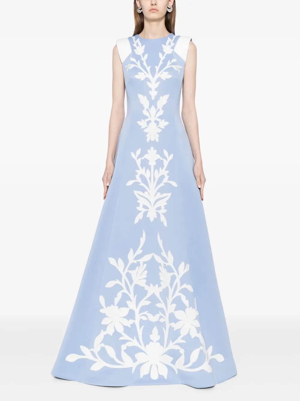 Floral-Embroidered Neoprene Gown