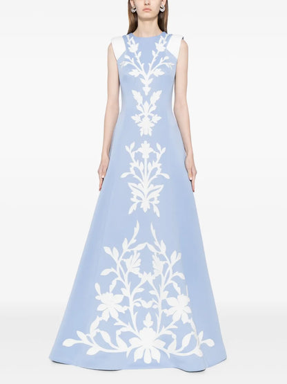 Floral-Embroidered Neoprene Gown