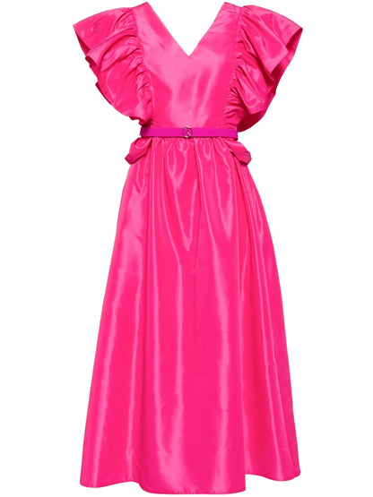 Ruffled Taffeta Midi Dress