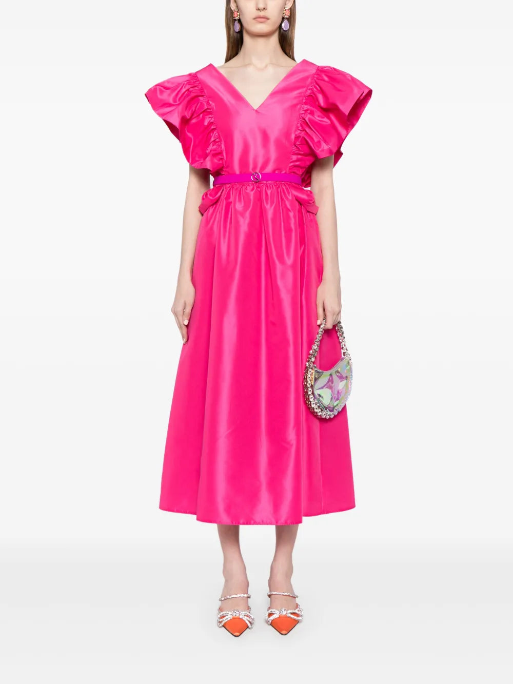 Ruffled Taffeta Midi Dress