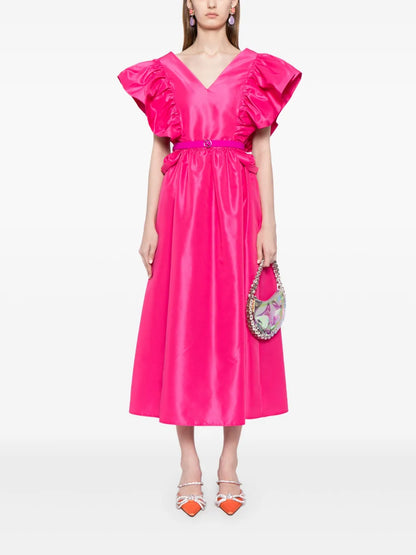 Ruffled Taffeta Midi Dress
