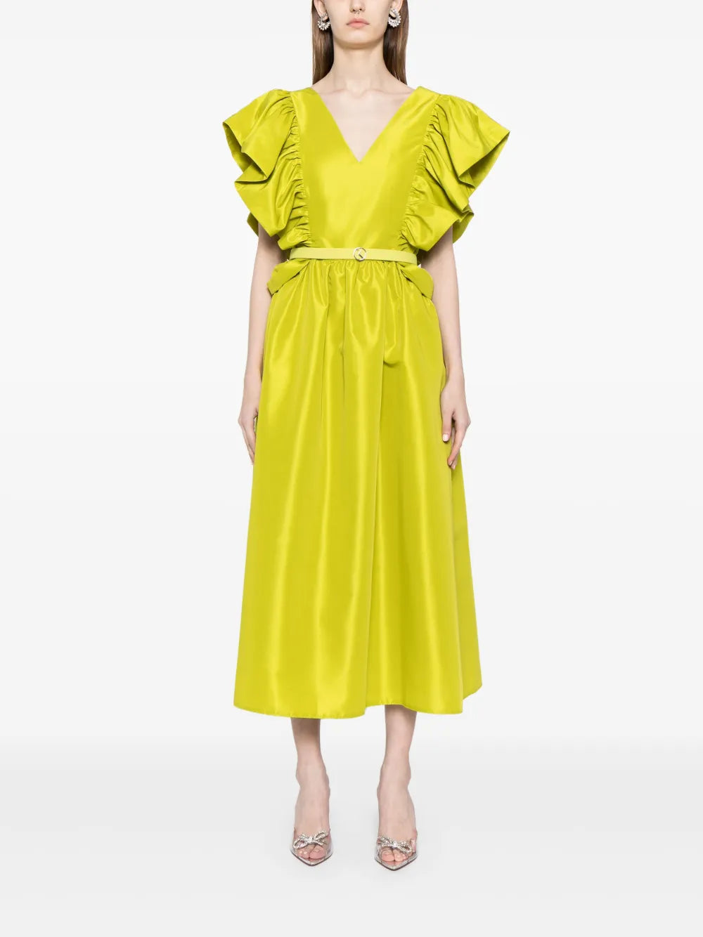 Ruffled Taffeta Midi Dress