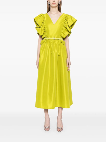 Ruffled Taffeta Midi Dress