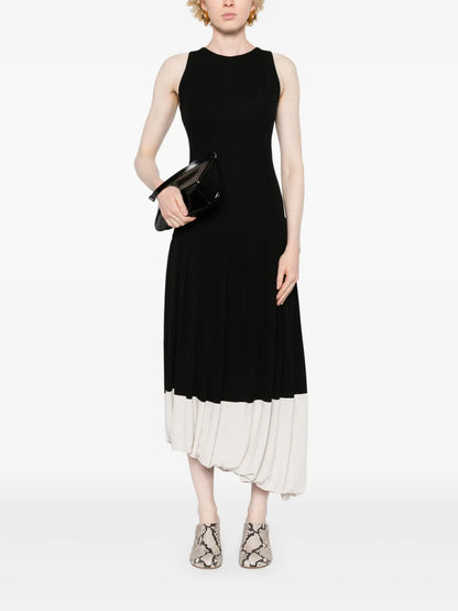 Pleated Crepe Midi Dress