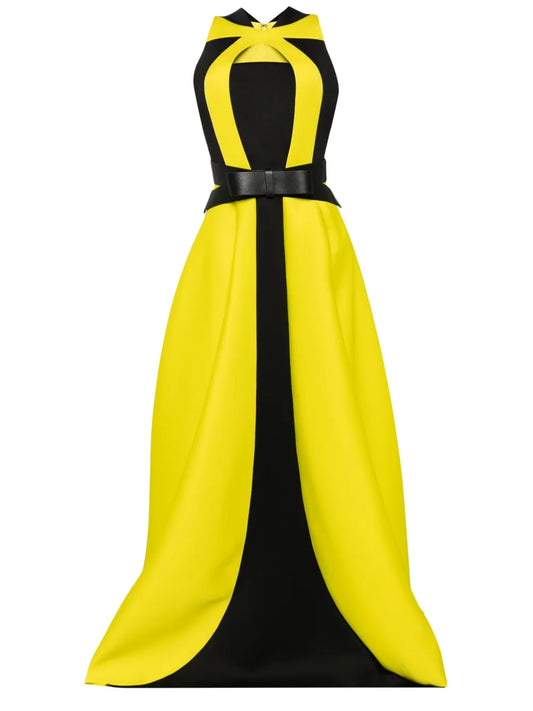 Belted Panelled Neoprene Gown