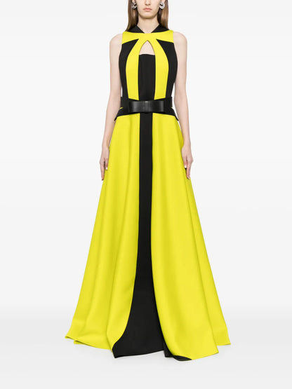 Belted Panelled Neoprene Gown