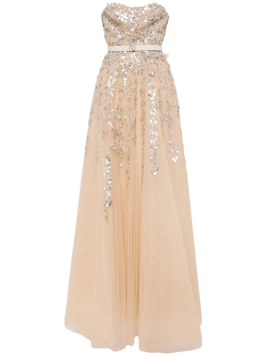 Sequin-Embellished Tulle Gown