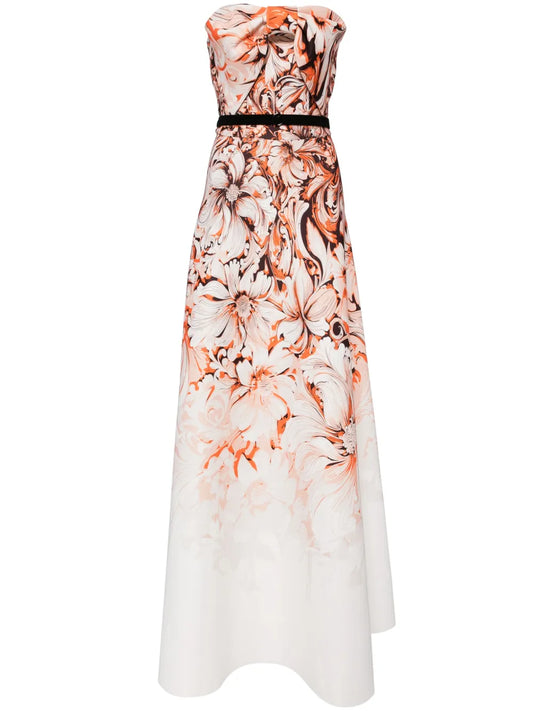Floral-Print Neoprene Gown