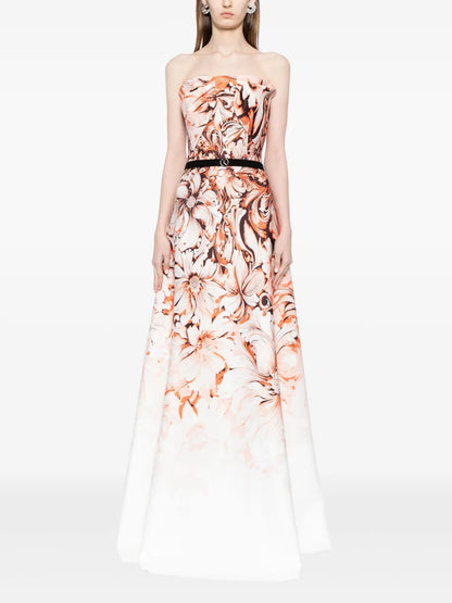 Floral-Print Neoprene Gown