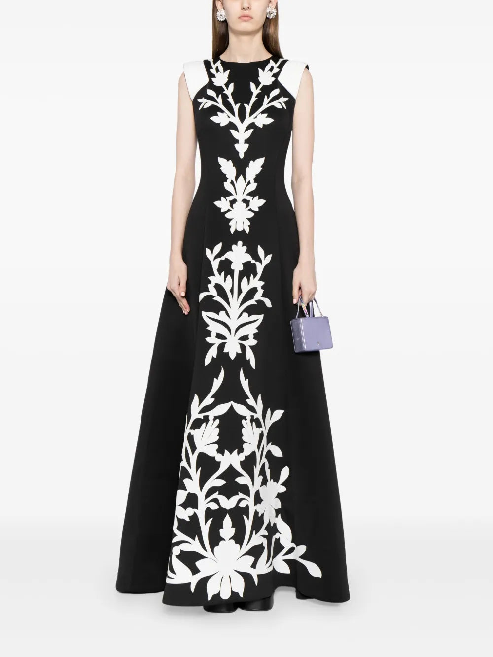 Floral-Embroidered Neoprene Gown