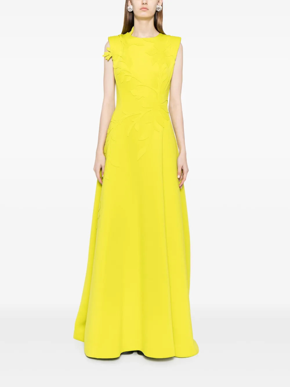 Floral-Embroidered Neoprene Gown