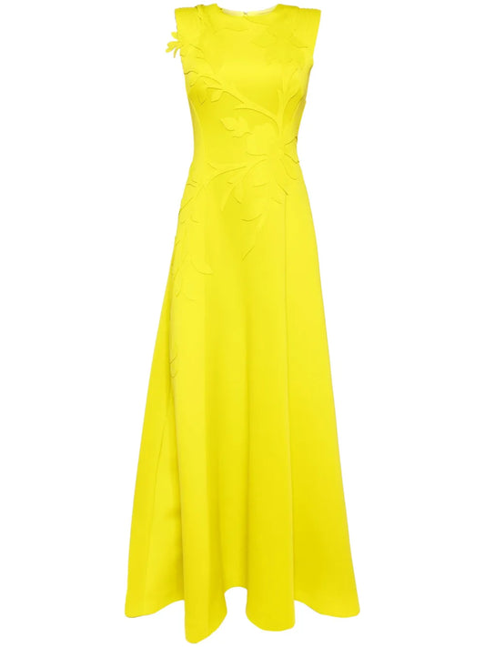 Floral-Embroidered Neoprene Gown