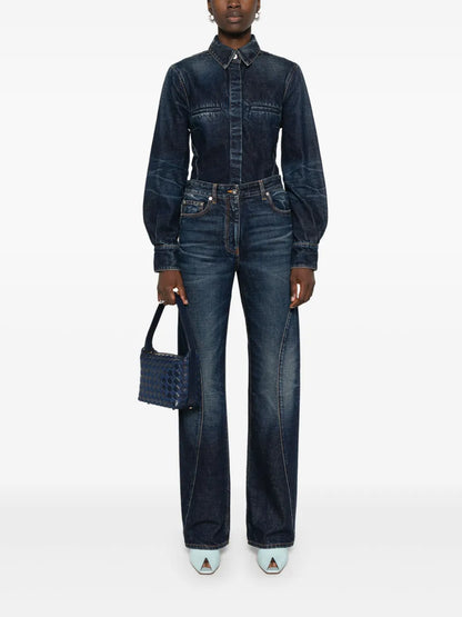 Whiskered Straight-Leg Jeans