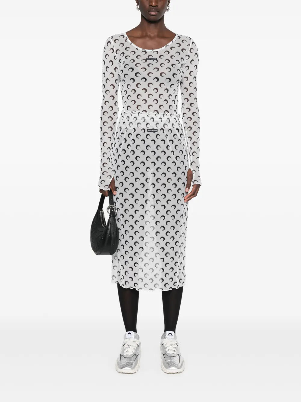 Crescent-Moon-Print Midi Skirt