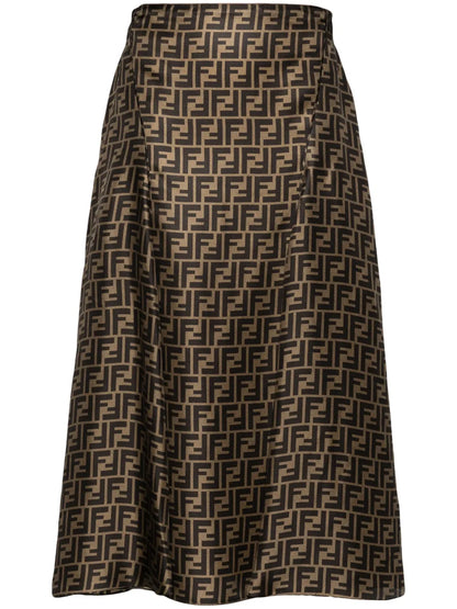 Ff-Pattern Print Midi Skirt