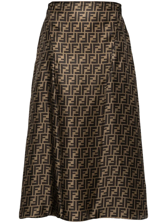 Ff-Pattern Print Midi Skirt