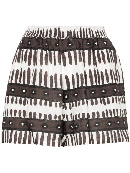 Abstract-Print Linen Shorts