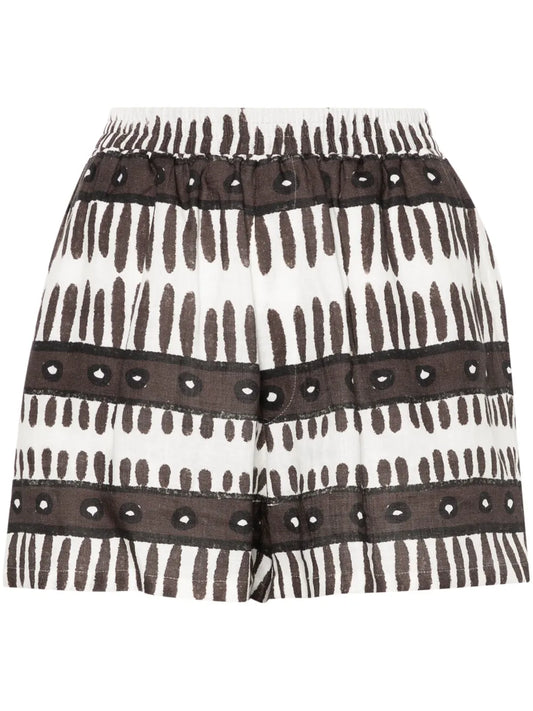 Abstract-Print Linen Shorts