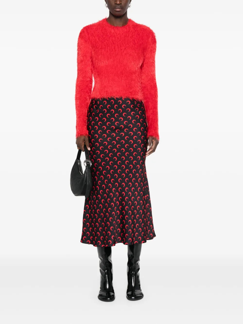 Crescent-Moon-Print Midi Skirt