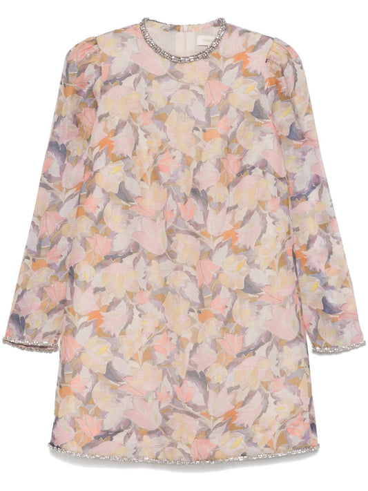 Diamante-Trim Mini Dress