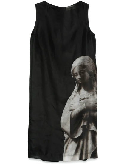 Roman Statue-Print Midi Dress