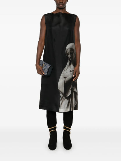 Roman Statue-Print Midi Dress
