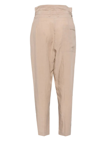 Belted Pleat-Detail Tapered Trousers