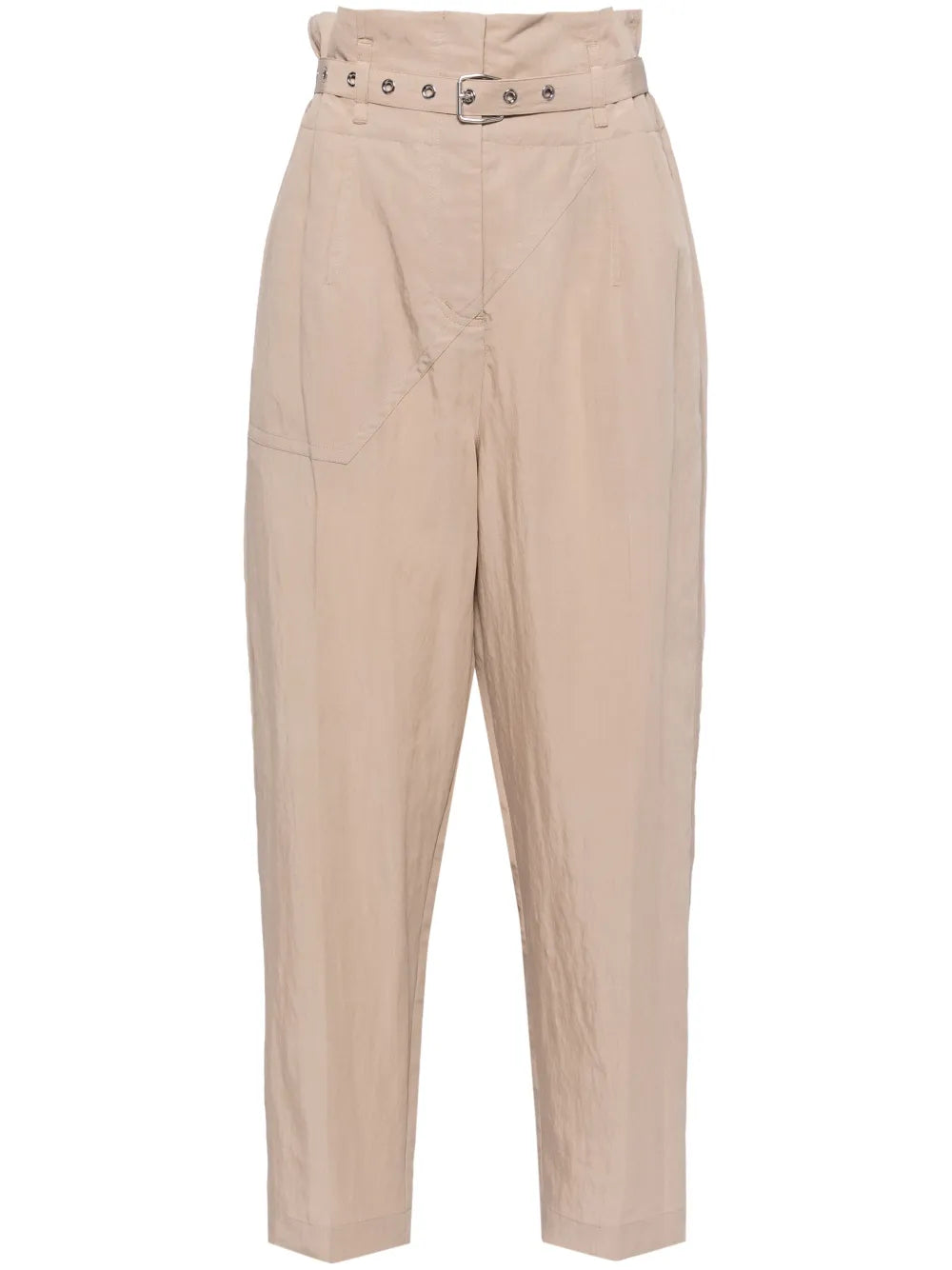 Belted Pleat-Detail Tapered Trousers