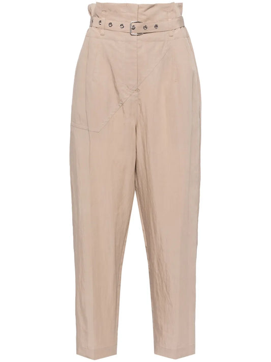 Belted Pleat-Detail Tapered Trousers