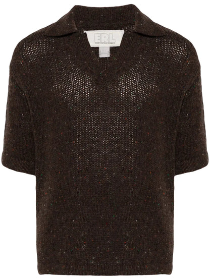 Speckle-Knit Polo Sweater