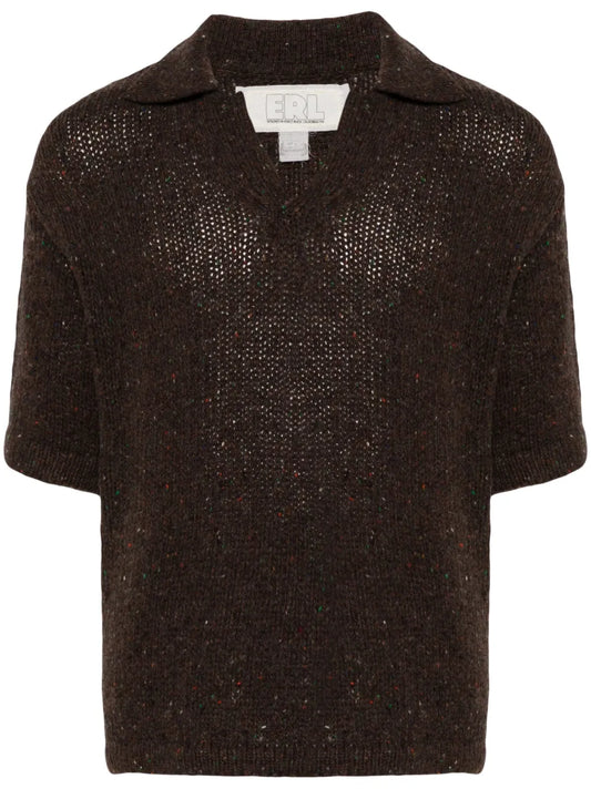 Speckle-Knit Polo Sweater