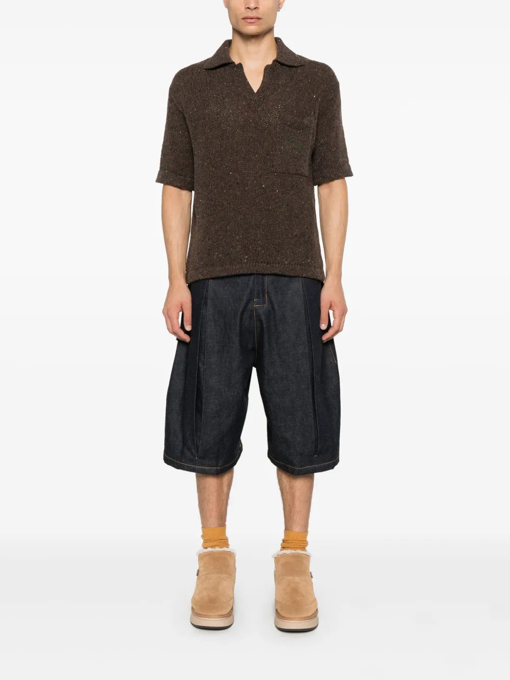 Speckle-Knit Polo Sweater