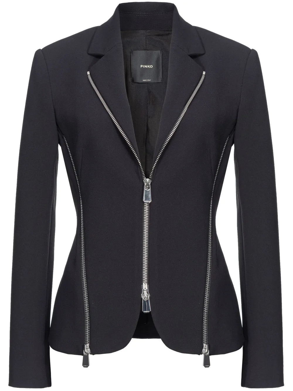 Zipped Crepe Notch-Lapel Blazer