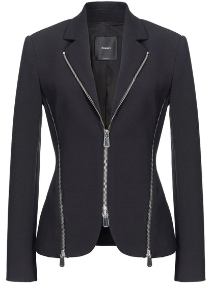 Zipped Crepe Notch-Lapel Blazer