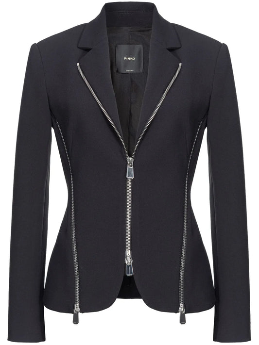 Zipped Crepe Notch-Lapel Blazer