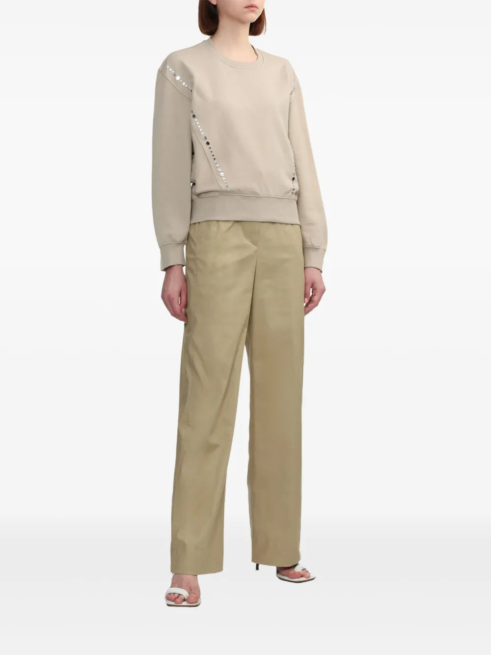 Belted Waist Tabs Straight-Leg Trousers