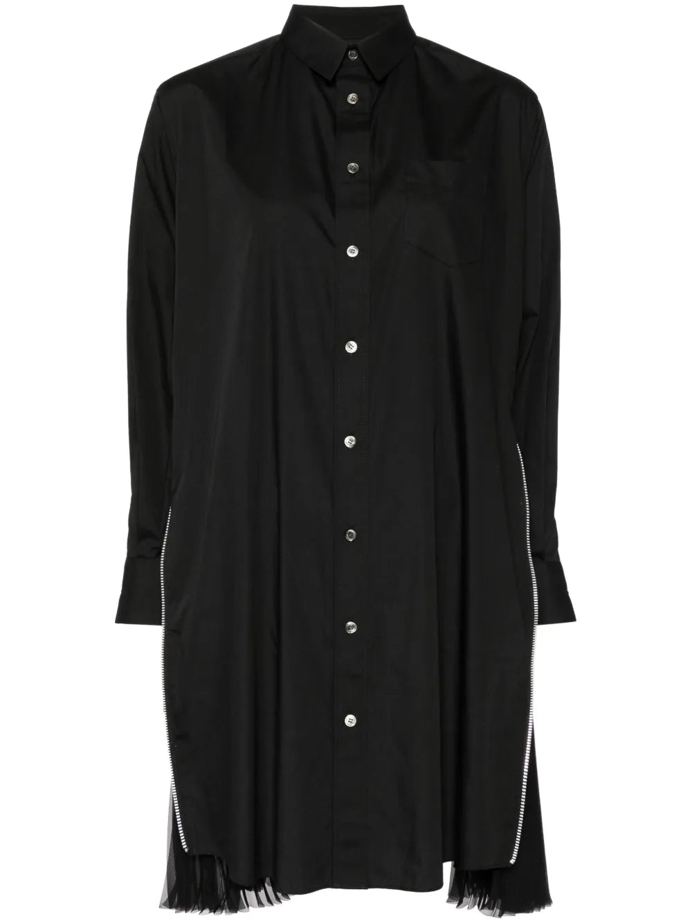 Layered Zip-Detail Shirt Dress