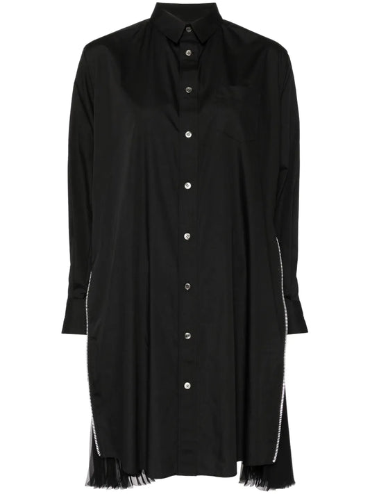 Layered Zip-Detail Shirt Dress