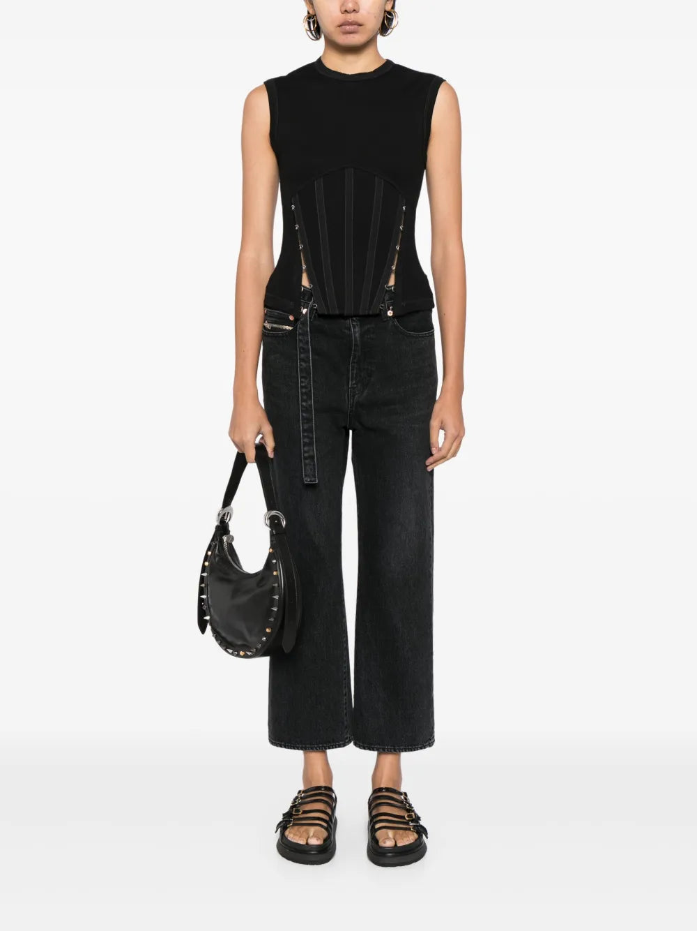 Straight-Leg Belted Cropped Jeans