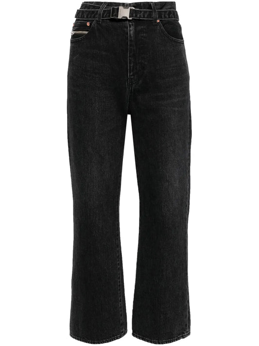Straight-Leg Belted Cropped Jeans