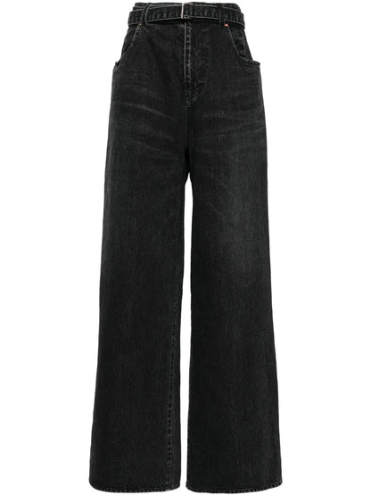 Wide-Leg Belted Jeans