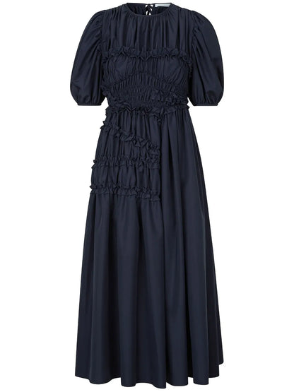 Smocked Lace-Up Back Dress