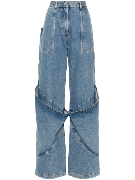 Knee-Detail Wide-Leg Jeans