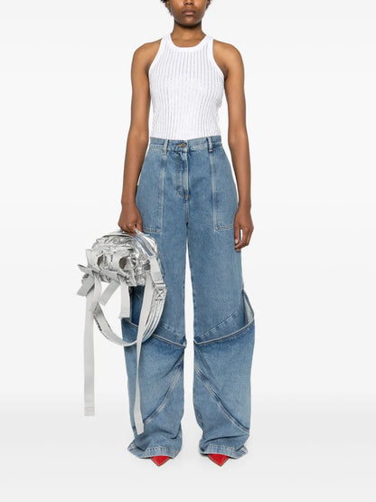 Knee-Detail Wide-Leg Jeans
