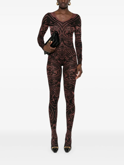 Body Tattoo V-Neck Catsuit