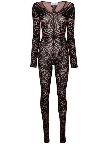 Body Tattoo V-Neck Catsuit