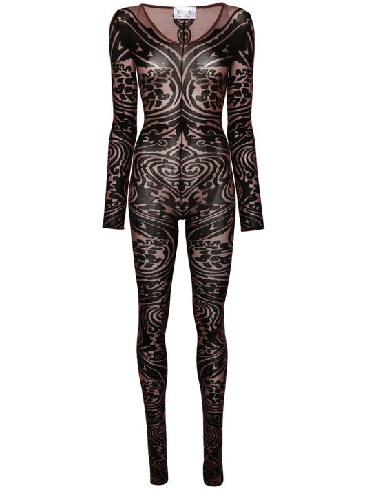 Body Tattoo V-Neck Catsuit