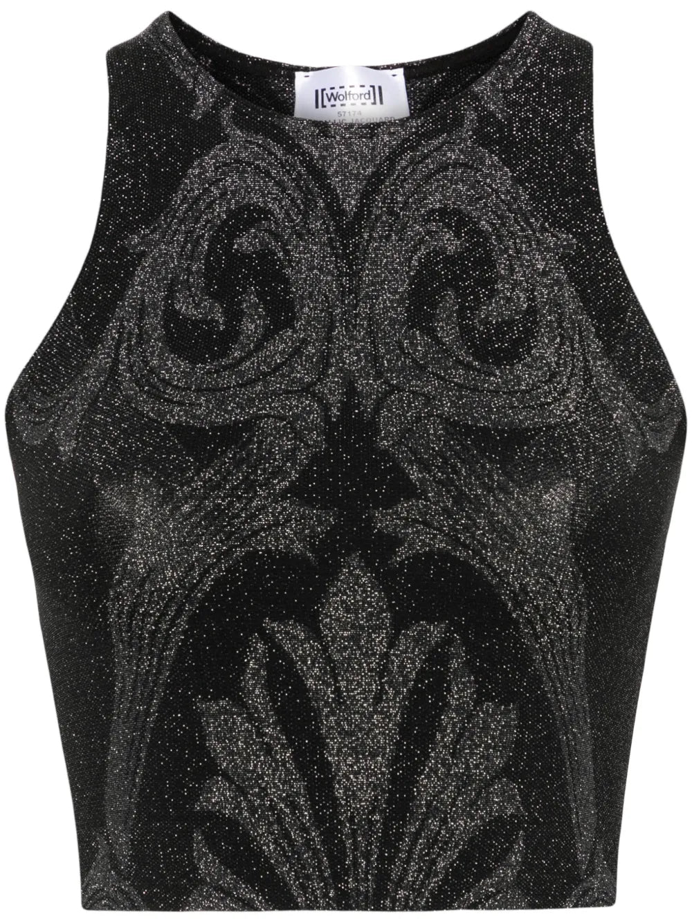 Floral-Jacquard Metallic Crop Top
