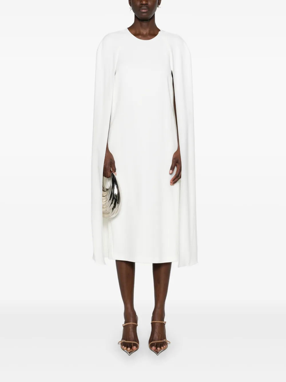Crew-Neck Crepe Cape Dress