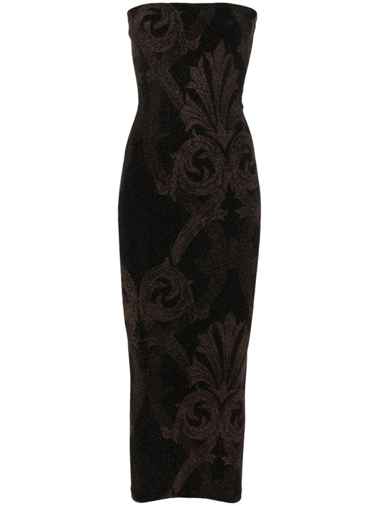 Floral-Jacquard Metallic Midi Dress